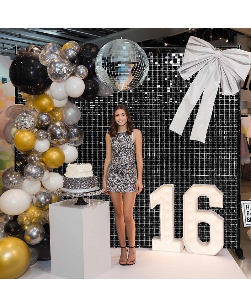 Instahibit 10x8 Ft Shimmer Wall Backdrop with Stand 72 Pcs Panels Decor for Wedding Party