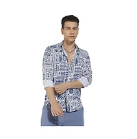 Campus Sutra Men's Indigo Blue Contrast Aztec Shirt
