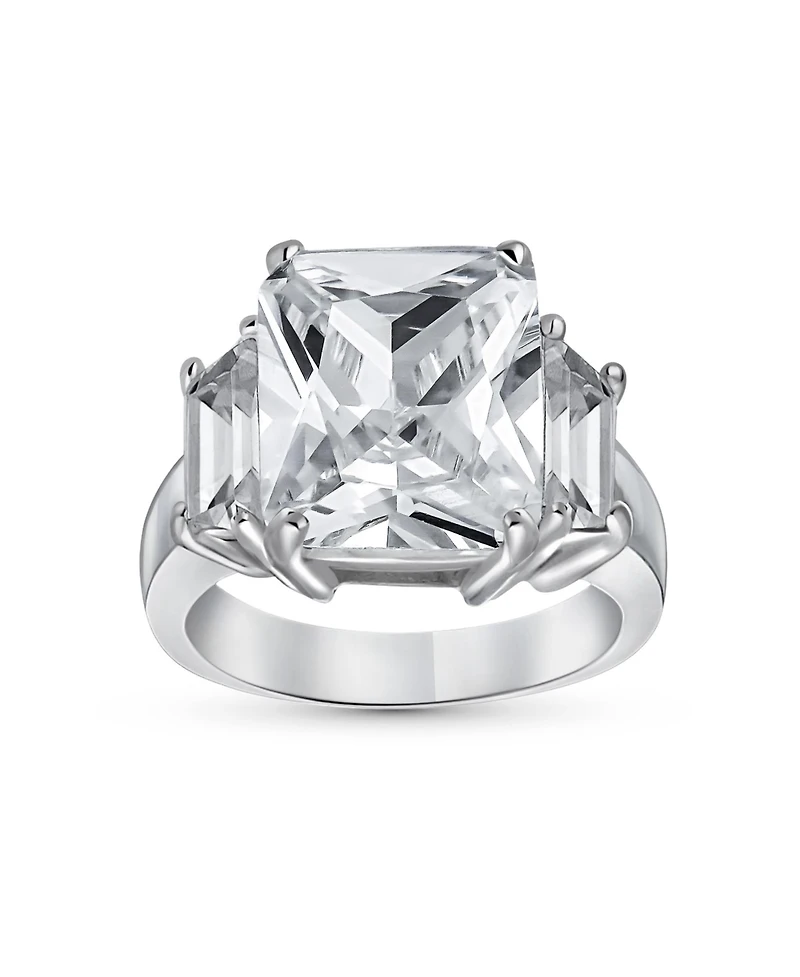 Bling Jewelry Art Deco Style 8CT Cz Emerlad Cut Cocktail Statement Ring .925 Sterling Silver Cubic Zirconia Baguette Side Stones