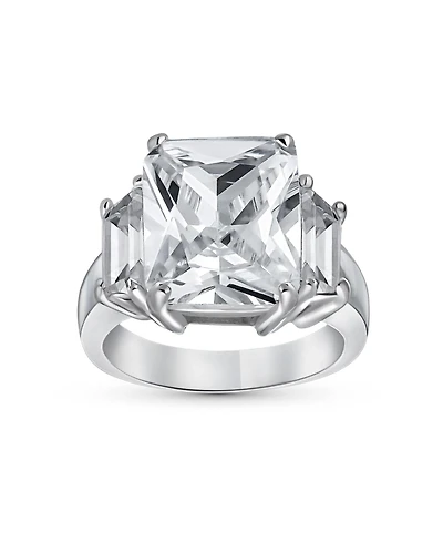 Bling Jewelry Art Deco Style 8CT Cz Emerlad Cut Cocktail Statement Ring .925 Sterling Silver Cubic Zirconia Baguette Side Stones
