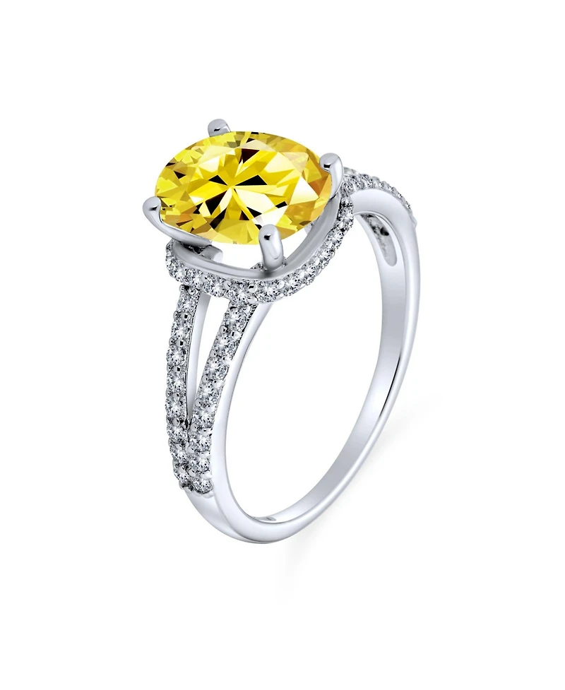 Bling Jewelry Classic 3CTW Cubic Zirconia Halo Solitaire Oval Promise Ring Cz Pave Split Shank Thin Band 14K Gold Plated .925 Sterling Silver