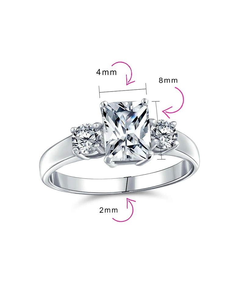 Bling Jewelry Timeless Classic Style 2CT Rectangle Clear Emerald Cut Three Stone Past Present Future Promise Ring Sterling Silver Plain Band