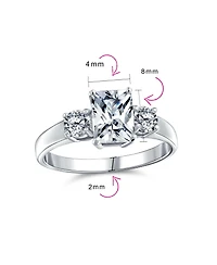 Bling Jewelry Timeless Classic Style 2CT Rectangle Clear Emerald Cut Three Stone Past Present Future Promise Ring Sterling Silver Plain Band