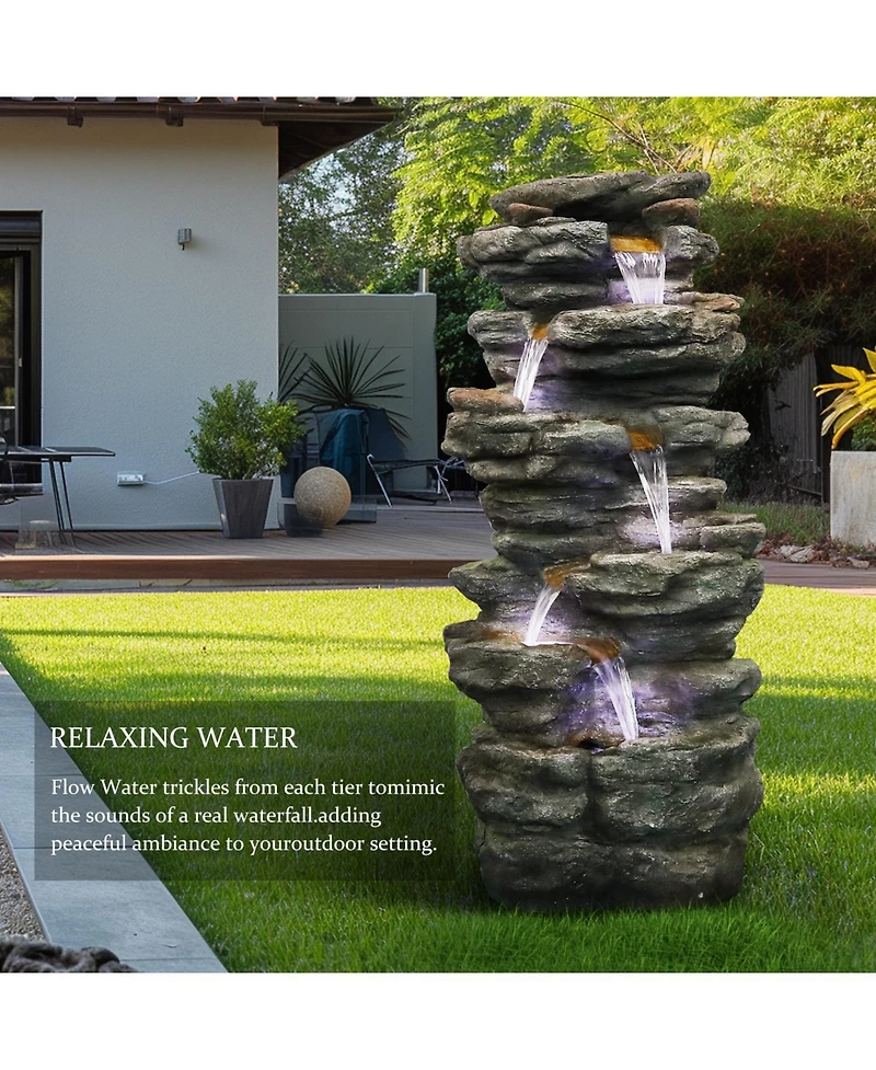 SunJet 40" High 6-Tiers Cascading Rock Outdoor Water Fountain with Led Lights