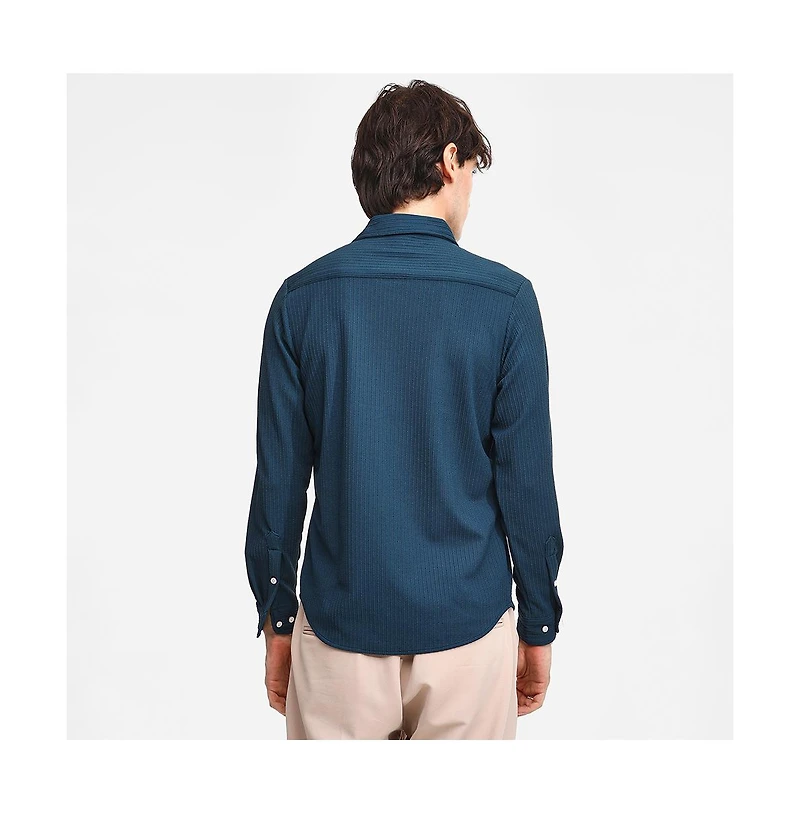 Campus Sutra Men's Aegean Blue Stripe-Creased Shirt