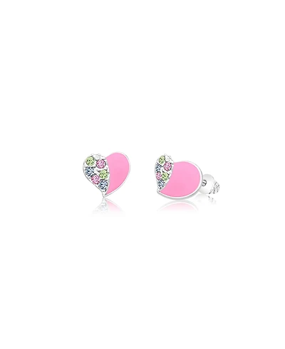 Chanteur Girls /Girl/Heart Pink Crystal Enamel White Gold Palladium Screwstud Earring