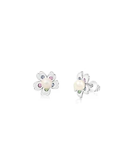 Chanteur Girls /Girl/Flower White Pearl Crystal White Gold Palladium Plating Screwstud Earring