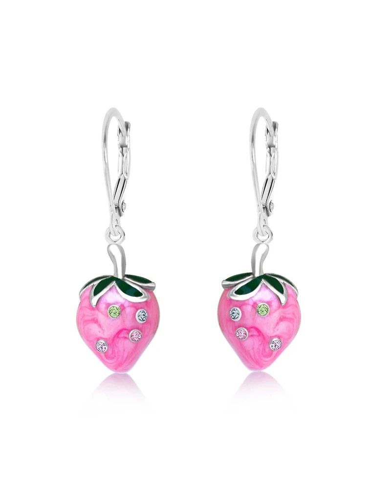 Chanteur Girls /Girl/Strawberry Crystal White Gold Palladium Plating Leverback Earring