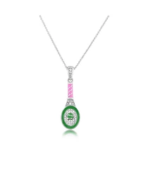 Chanteur/Girl/Tennis Racket Green Pink Crystal White Gold Palladium Plating Necklace
