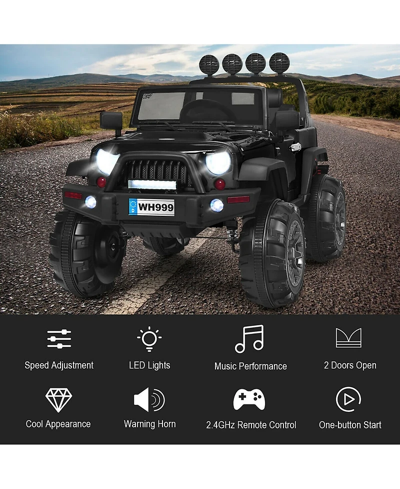 12V Kids Ride On Truck Rc Car w/ Led Lights Music Trunk