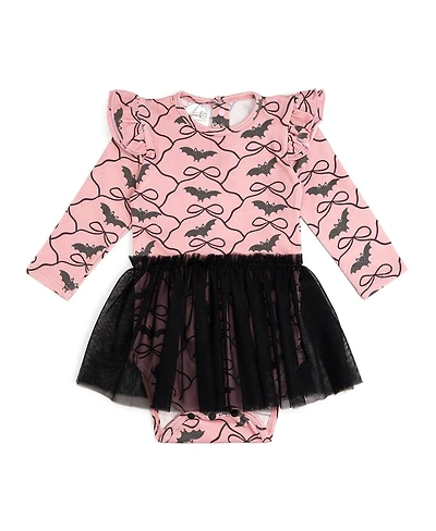 Sweet Wink Baby Girls Bat Trellis Printed Halloween Long Sleeve Tutu Bodysuit