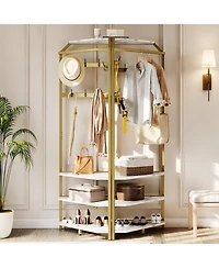 gaomon Corner Coat Rack With Shoe Bench and 6 Double Hooks, Corner Hall Tree