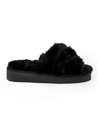 Minnetonka Women's Teddy Crossband Faux Fur Slippers