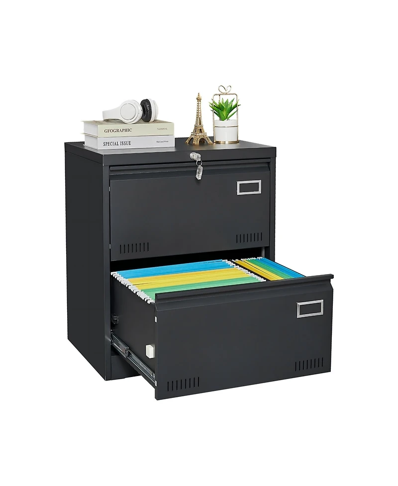 Filing Cabinet Lateral File 2 Drawer with Lock Metal Cabinets Three Office for Legal/Letter/A4/F4