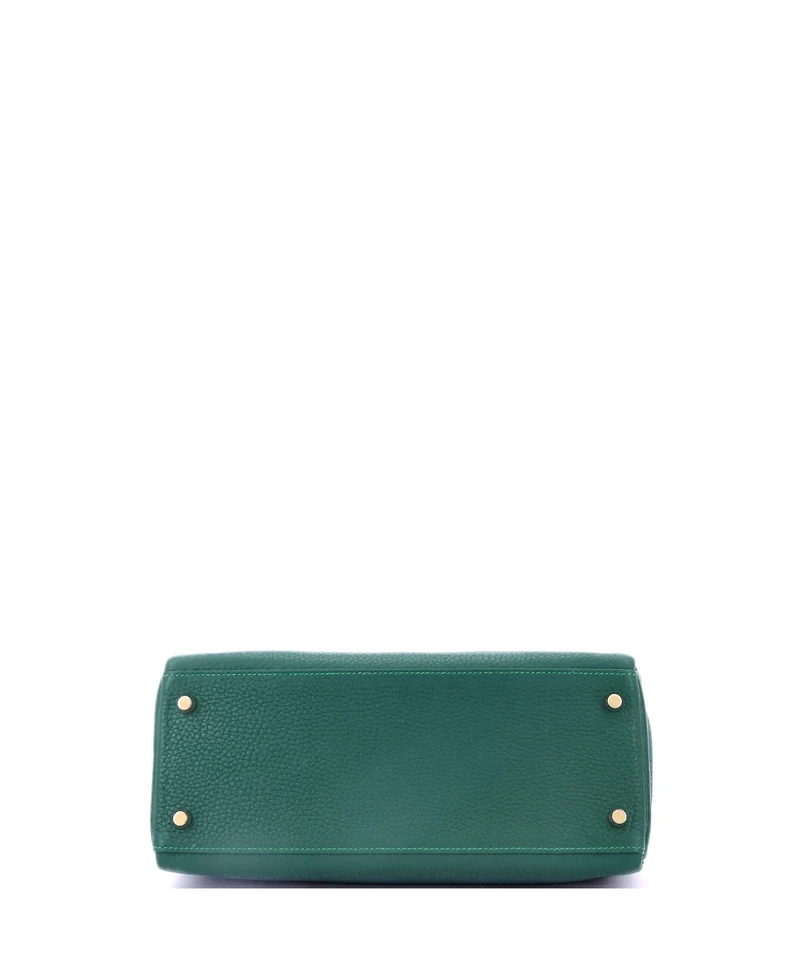 Pre-Owned Hermes Kelly 28 Handbag Green Clemence with Gold Hardware