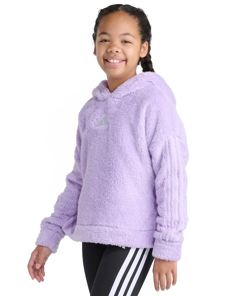 Adidas Big Girls S-xl Long Sleeve 3-Stripes Fleece Pullover Hoodie