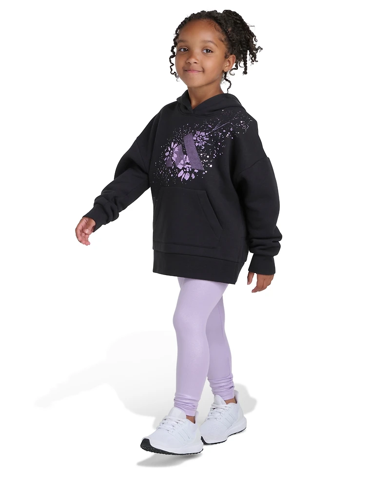 Adidas Toddler and Little Girls 2T-7 Two Piece Glitter Pull On Hoodie Leggings Set