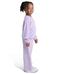 Adidas Toddler and Little Girls Two Piece Crewneck Velour Sweatshirt Wide Leg Pants Set