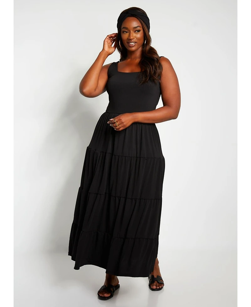 Rebdolls Women's Tiered Maxi Skater Dress W. Turban - Black