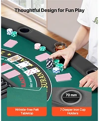 Slickblue Semi Oval Folding Poker Table for 7 Players Casino Texas Holdem Game Table