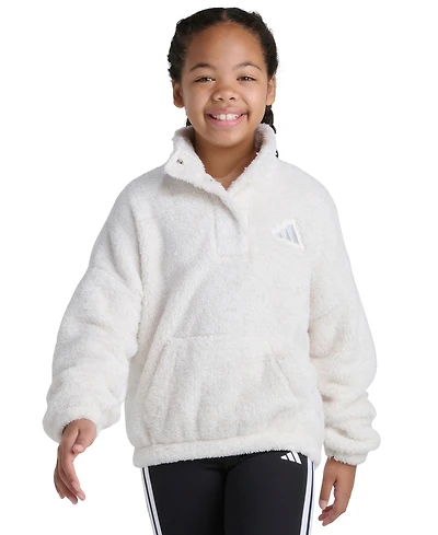 Adidas Big Girls S-xl Long Sleeve Mock Neck Lurex Sherpa Pullover Hoodie