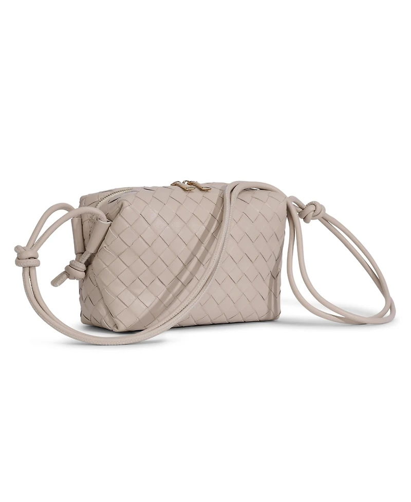 Women's Beige Woven Leather Crossbody Bag