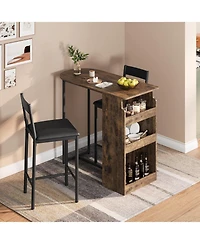 gaomon Bar Table and Chairs Set for 2, Pub Table and Chairs Set, 3 Piece Table Set with Three Tier Storage Shelf for Living Room, Dining Room, Small A