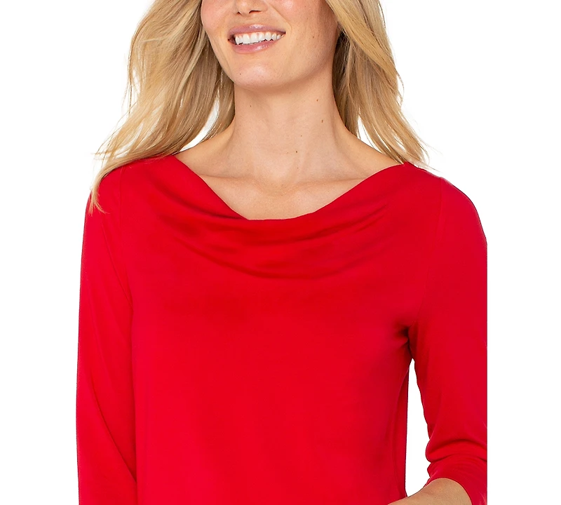 Liverpool Los Angeles Women's 3/4-Sleeve Draped Neck Knit Top