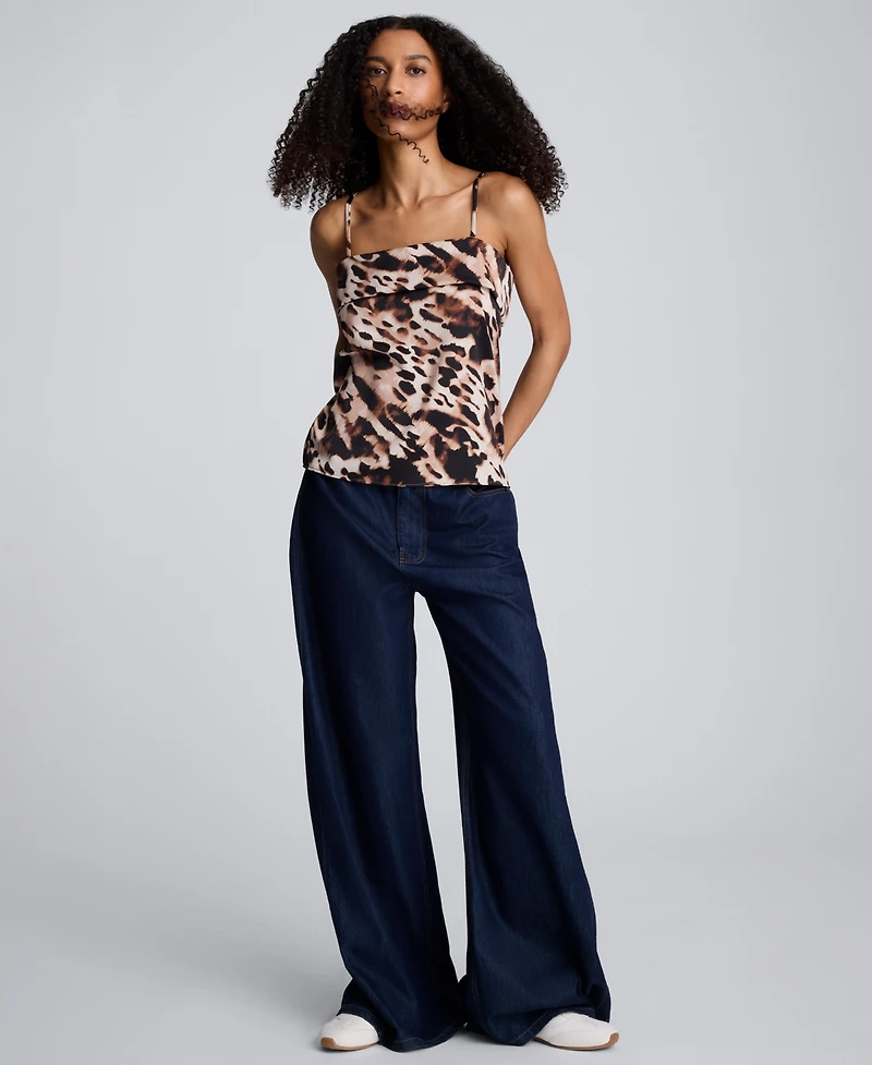 Kenneth Cole Printed Fold-Over Square Neck Top