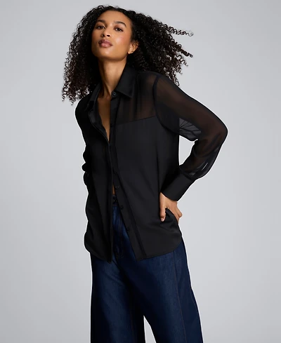 Kenneth Cole Juniors' Button-Front Collar Neck Shirt