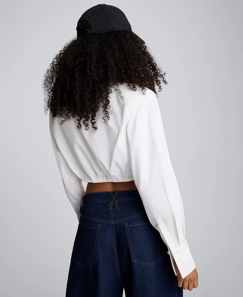 Kenneth Cole Juniors' Collar Neck Cropped Button-Down Shirt