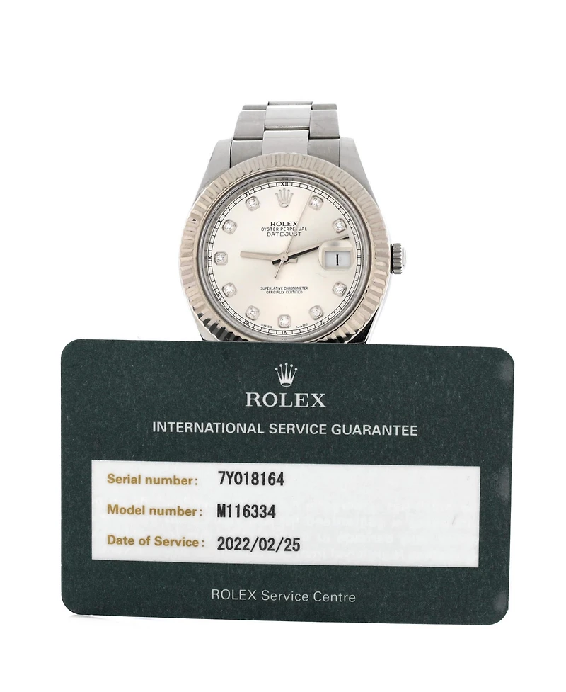 Pre-Owned Rolex Oyster Perpetual Datejust Ii Automatic Watch in Stainless Steel and White Gold with Diamond Markers 41mm
