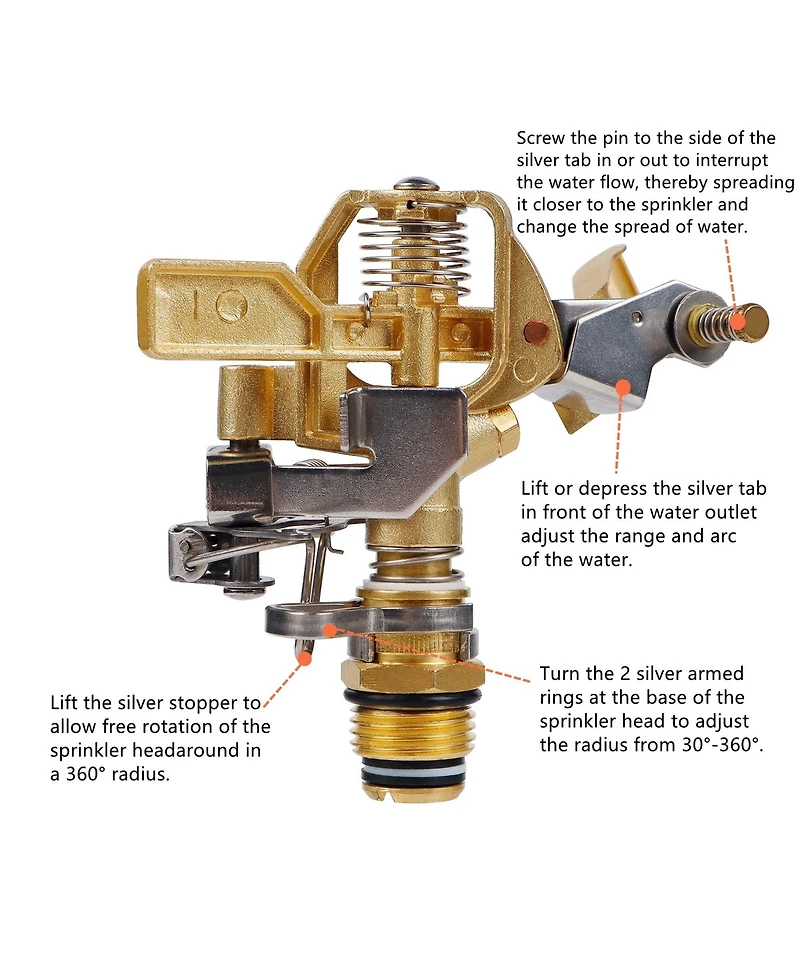 Twinkle Star Brass Impact Sprinkler Adjustable Pattern Watering Sprinklers 3-Pack