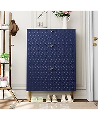 Clihome Modern 3 Flip Drawers Free Standing Shoe Racks,Shoes Cabinet with Brass Knobs and Legs, 24 Pair for Entryway (Blue)