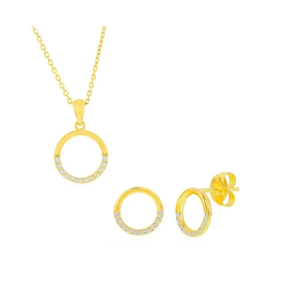 Simona Sterling Silver, Polished & Cz Circle Necklace Earrings Set