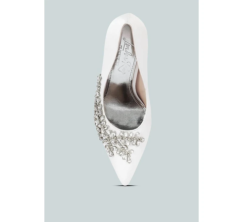 Rhinestones Embellished Satin Stiletto Pumps Women