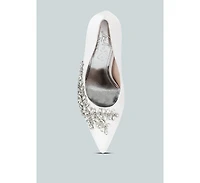 Rhinestones Embellished Satin Stiletto Pumps Women