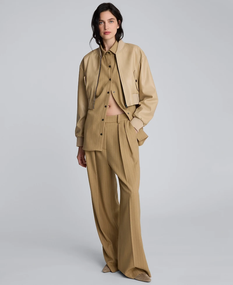 Kenneth Cole Women's High Rise Pleated Pinstripe Pants