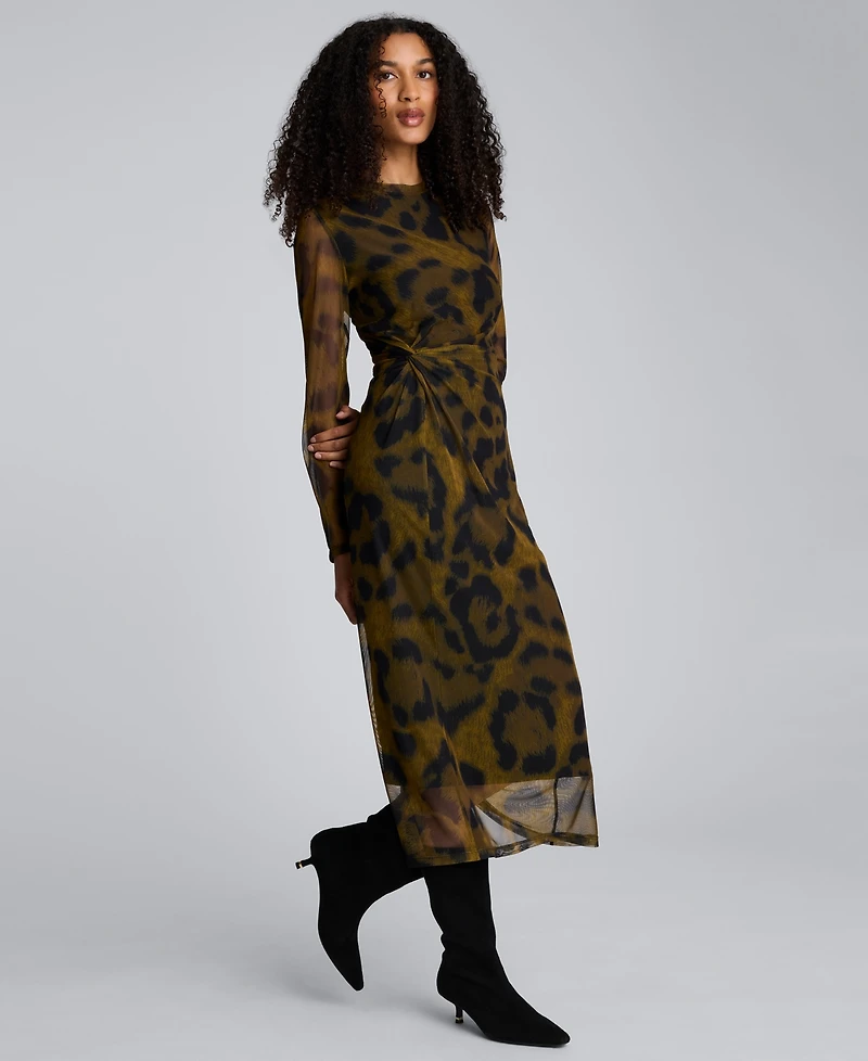 Kenneth Cole Women's Long Sleeve Modern Printed Midi Dress