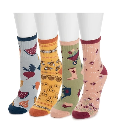 Muk Luks Women's 4 Pk Qtr Crew Novelty