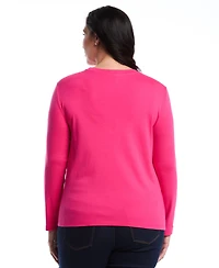 Rafaella Plus Laced Crew Neck Long Sleeve Top