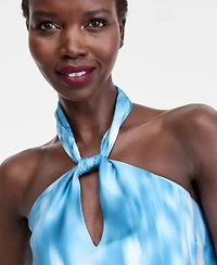I.n.c. International Concepts Women's Printed Satin Knotted Halter Top, Macy's Exclusive