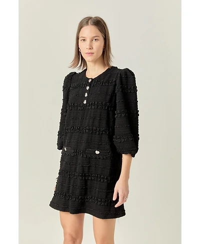 English Factory Women's Smocked Fabric Puff Sleeve Mini Dress