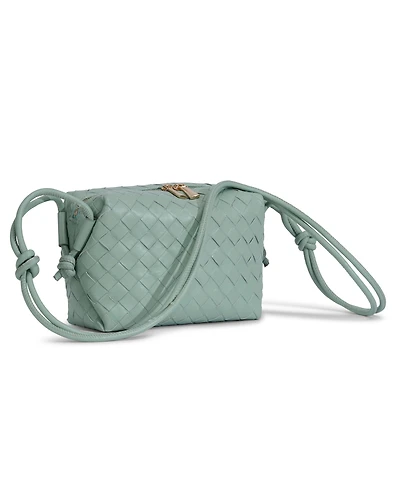 Women's Pastel Green Woven Leather Crossbody Bag
