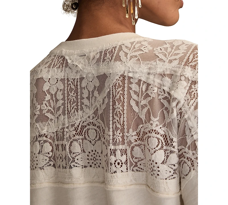 Lucky Brand Women's Lace Detail Long Sleeve Top