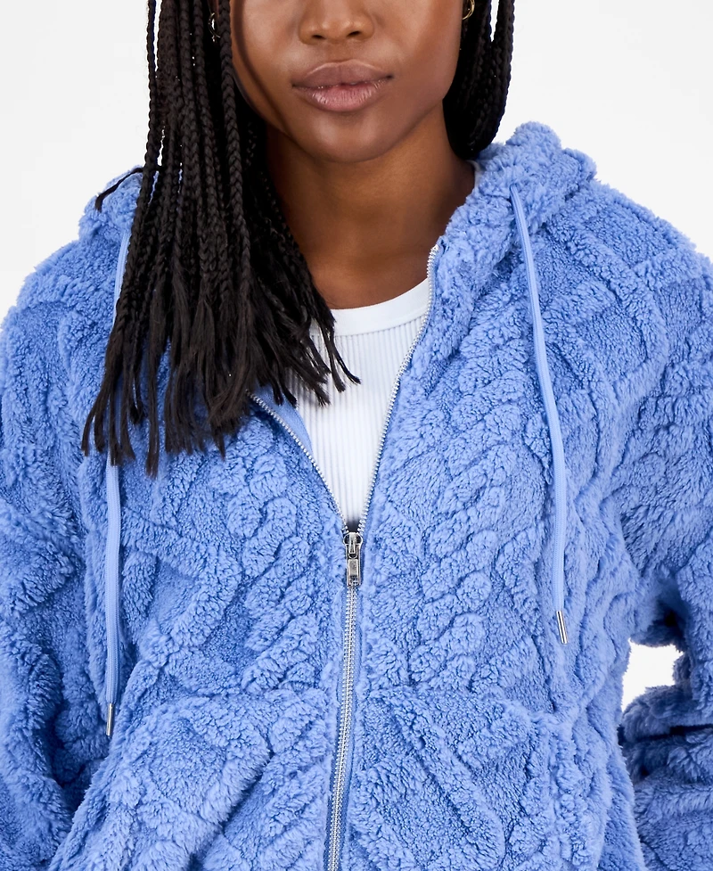 Madden Girl Juniors' Embossed Cable Zip-Up Hoodie