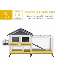 PawHut Wooden Rabbit Hutch with Wheels, Openable Roof, Storage Box