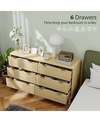 Homcom 6 Drawer Dresser for Bedroom, Fluted Chest of Drawers