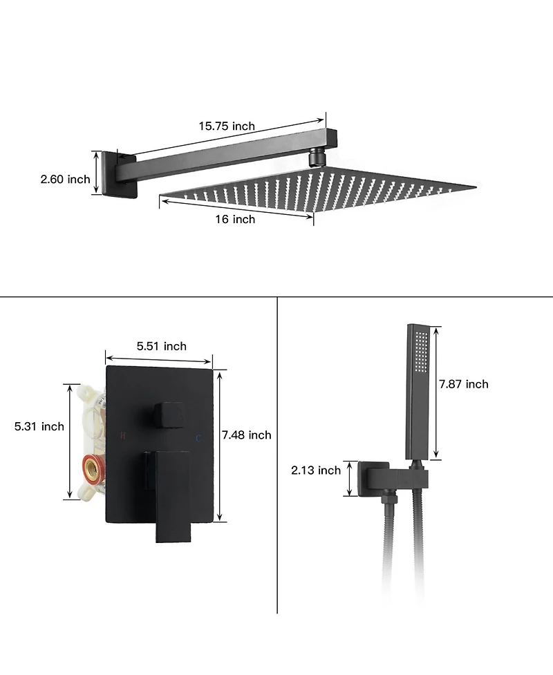 Greenspring Single Handle 2-Spray Square High Pressure Shower Faucet with 16"; Head Polished Chrome (Valve Included)