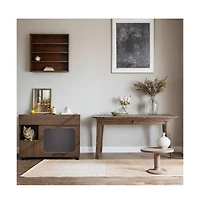 Aostirmotor 35.5 in. Wooden Multi-use Cat litter box house with Storage Made flip-up door in Walnut